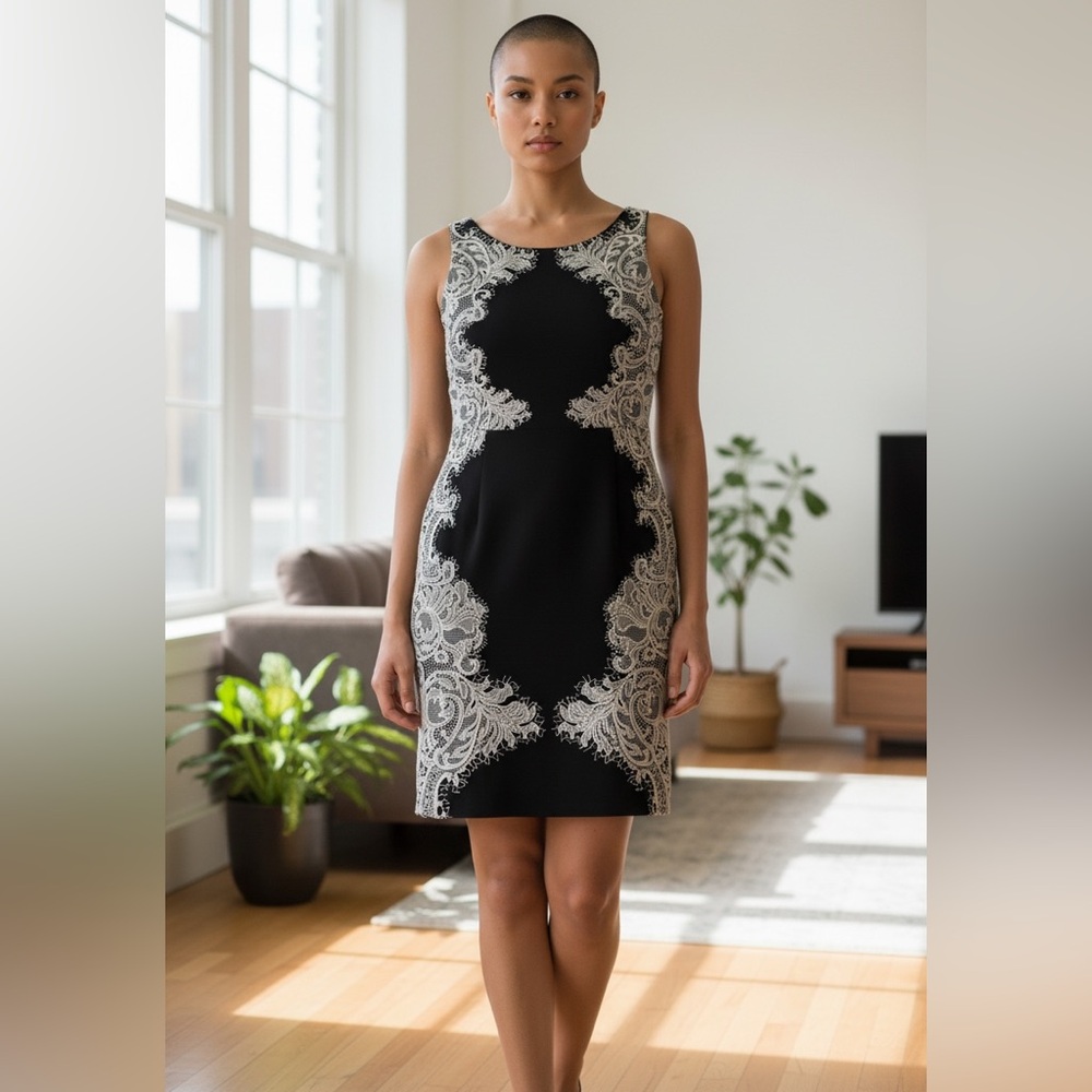 Elegant Black and White Lace Dress